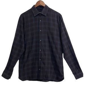 Z Zegna Shirt Mens Large Grey Maroon Red Plaid Button Up Long Sleeve Designer